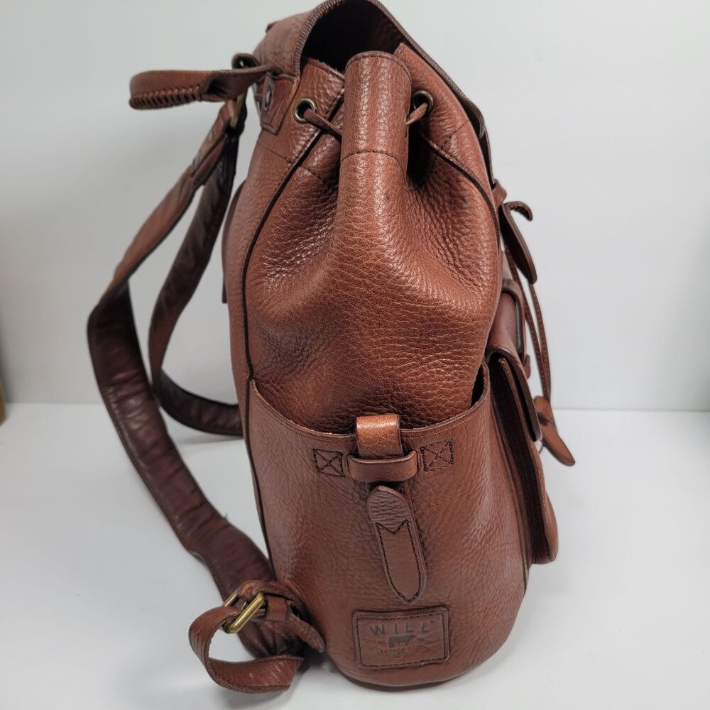 Will Leather Goods Brown Leather Backpack W Multiple Pockets & Adjustable Straps - Picture 3 of 10